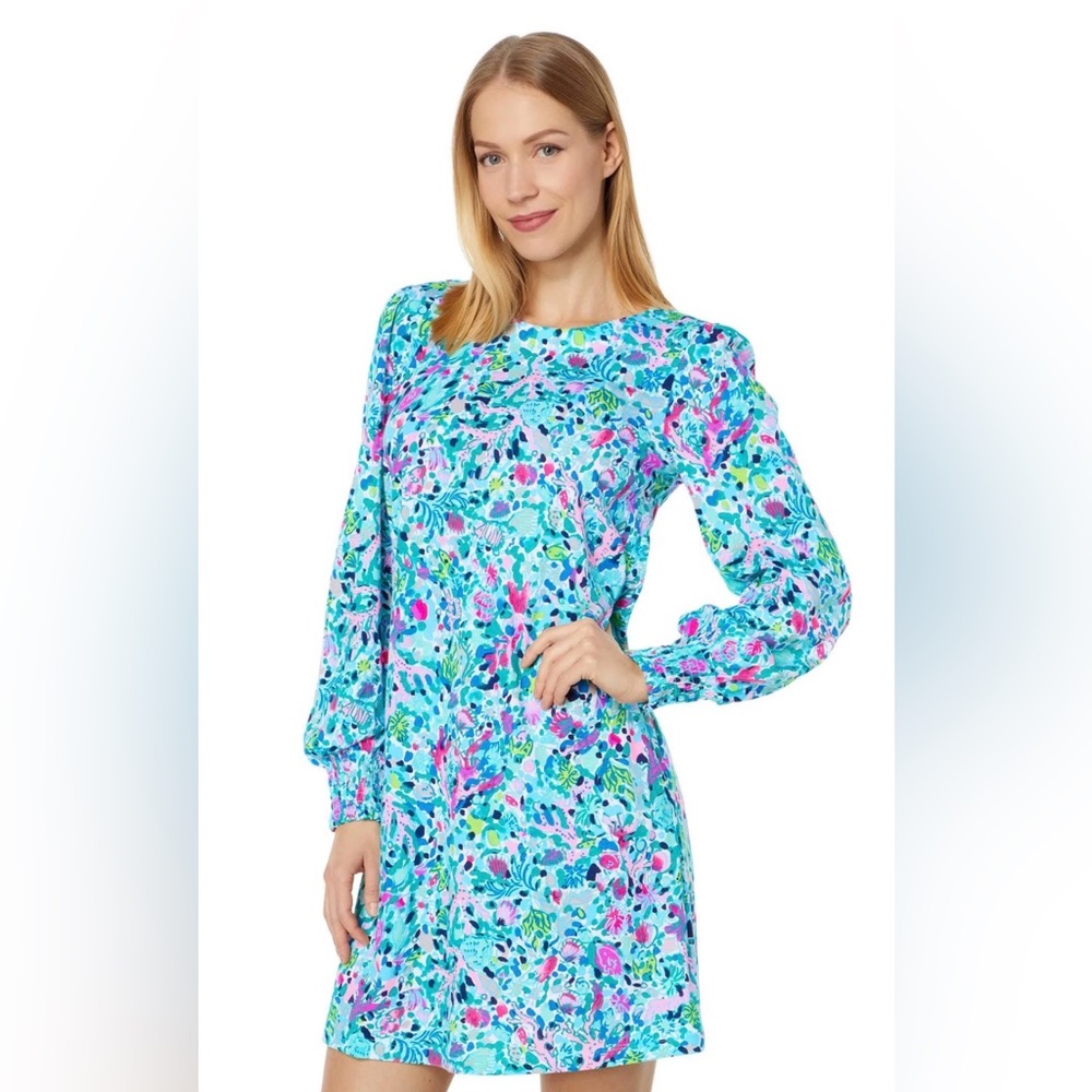 Lilly Pulitzer Diann Long Sleeve Dress Blue and Pink Floral Size XS